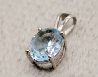 Blue Topaz Pendant Necklace, Dainty Sterling Silver November Birthstone Pendant