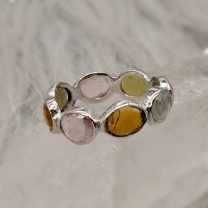 Raw Tourmaline Ring, 925 Sterling Silver Ring, Tourmaline Jewelry, October Birthstone, Raw Pink Green Gem Stone Eternity Ring, Gifts For Her