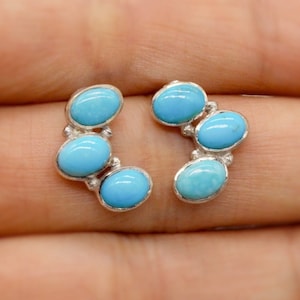 Blue Turquoise Silver Stud Earrings, Boho Earrings, Sterling Silver Earrings, Turquoise Jewelry, December Birthstone, Gift For Her