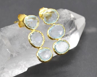 Blue Topaz Drop Earrings: Gold Plated Sterling Silver, December Birthstone