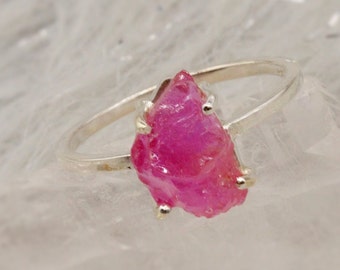 Raw Ruby Ring: Dainty Sterling Silver July Birthstone Jewelry (UK Size T)