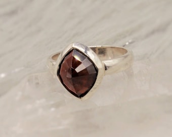 Garnet Ring Sterling Silver, UK Size N, Garnet Jewelry, Dainty Red Gemstone Ring, Stacking Ring, January Birthstone, Birthday Gifts For Her