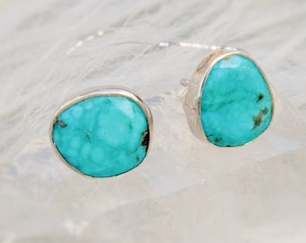 Turquoise Stud Earrings: Sterling Silver, Blue Gemstone, December Birthstone Jewelry