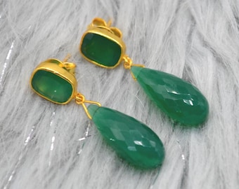 Orecchini a Goccia per Donna Placcato Oro Onice Verde Nero Argento Sterling 925 Gioielli a Goccia Regali per Donne Amici Ragazze (verde