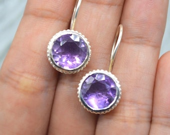 Round Amethyst Sterling Silver Earrings: February Birthstone Jewelry