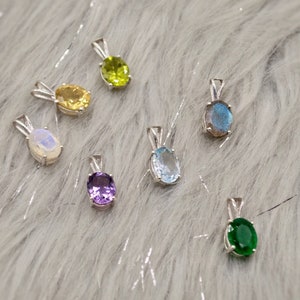 Gemstone Pendant Blue Topaz, Citrine, Peridot, Moonstone, Labradorite, Amethyst, Green Onyx,  Dainty Sterling Silver Birthstone Pendant