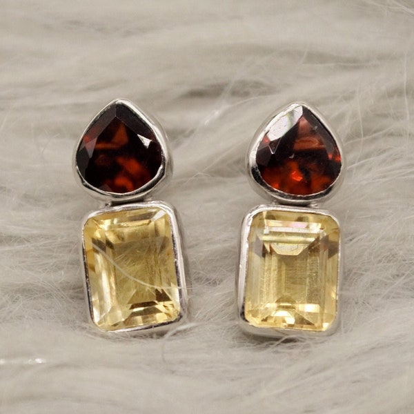 Pendientes de plata con citrino y granate: joyas con piedras de nacimiento de enero y noviembre