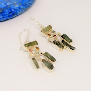 Green Tourmaline Earrings, Sterling Silver, Handmade Dangle Earrings, Mixed Tourmaline Jewelry, October Birthstone Jewelry, Gift For Her
