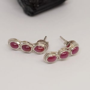 Red Ruby Silver Stud Earrings Set, Handmade Earrings, July Birthstone, Gemstone Earrings, Red Ruby Jewelry, Gifts For Her