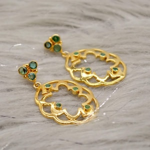 Green Emerald Earrings, Gold Plated Sterling Silver, Dangle Earrings Jewelry, May Birthstone Earrings, Gift For Her