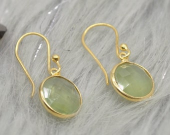 Prehnite Gold Earrings, Gold Plated Sterling Silver Gemstone Earrings, Unique Dangle Drop Earrings, Birthday Gifts For Her, Christmas Gifts