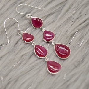 Red Ruby Earrings, Dainty Drop Silver Earrings, Indian Wedding Jewelry, Cute Minimalist Gold Earrings, July Birthstone Earrings