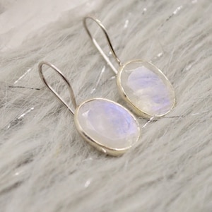 Rainbow Moonstone Silver Drop Earrings: Handmade Boho Gold Jewelry, White Gemstone