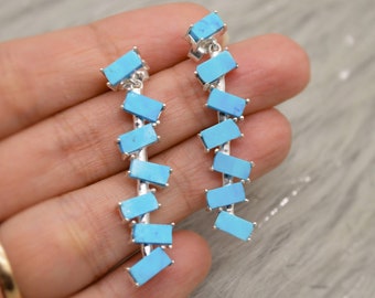 Pendientes colgantes de plata turquesa: piedra natal de diciembre, joyas con piedras preciosas azules