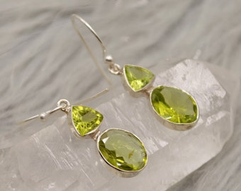 Peridot Earrings, Sterling Silver Earrings, August Birthstone, Unique Statement Dangle Drop Earrings, Green Gemstone Earrings