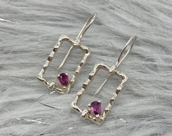 Rhodolite Garnet Earrings, Sterling Silver Earrings, Red Pink Gemstone Earrings, January Birthstone, Birthday Gifts For Her