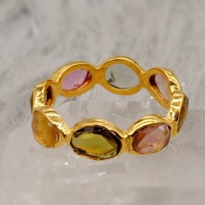 Tourmaline Ring, Stacking Gold Ring, Raw Gem Ring, Green, Pink Tourmaline Jewelry, Gift For Her, Rings for Women, October Birthstone