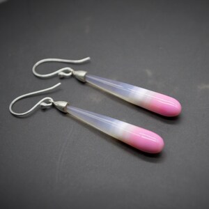 Chic Pink Chalcedony Drop Earrings, Sterling Silver Dangles, Chalcedony Jewelry, Unique Gemstone Earrings, Gift For Her