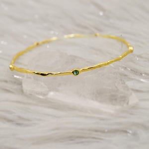 Ruby, Emerald, Sapphire, Gold Bangle Bracelet, Gold Plated Sterling Silver, Dainty Gemstone Bracelet For Women, Birthday Gift For Her