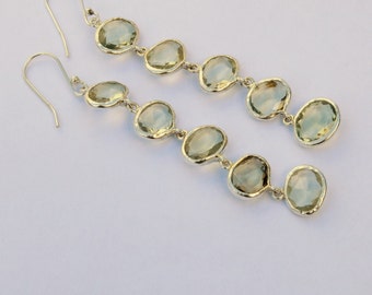 Pendientes de amatista verde: Plata, piedra natal de febrero, joyería larga colgante.