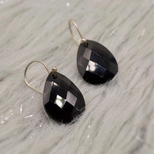 Black Onyx Sterling Silver Earrings: Handmade Pear Teardrop Dangle, Onyx Jewelry