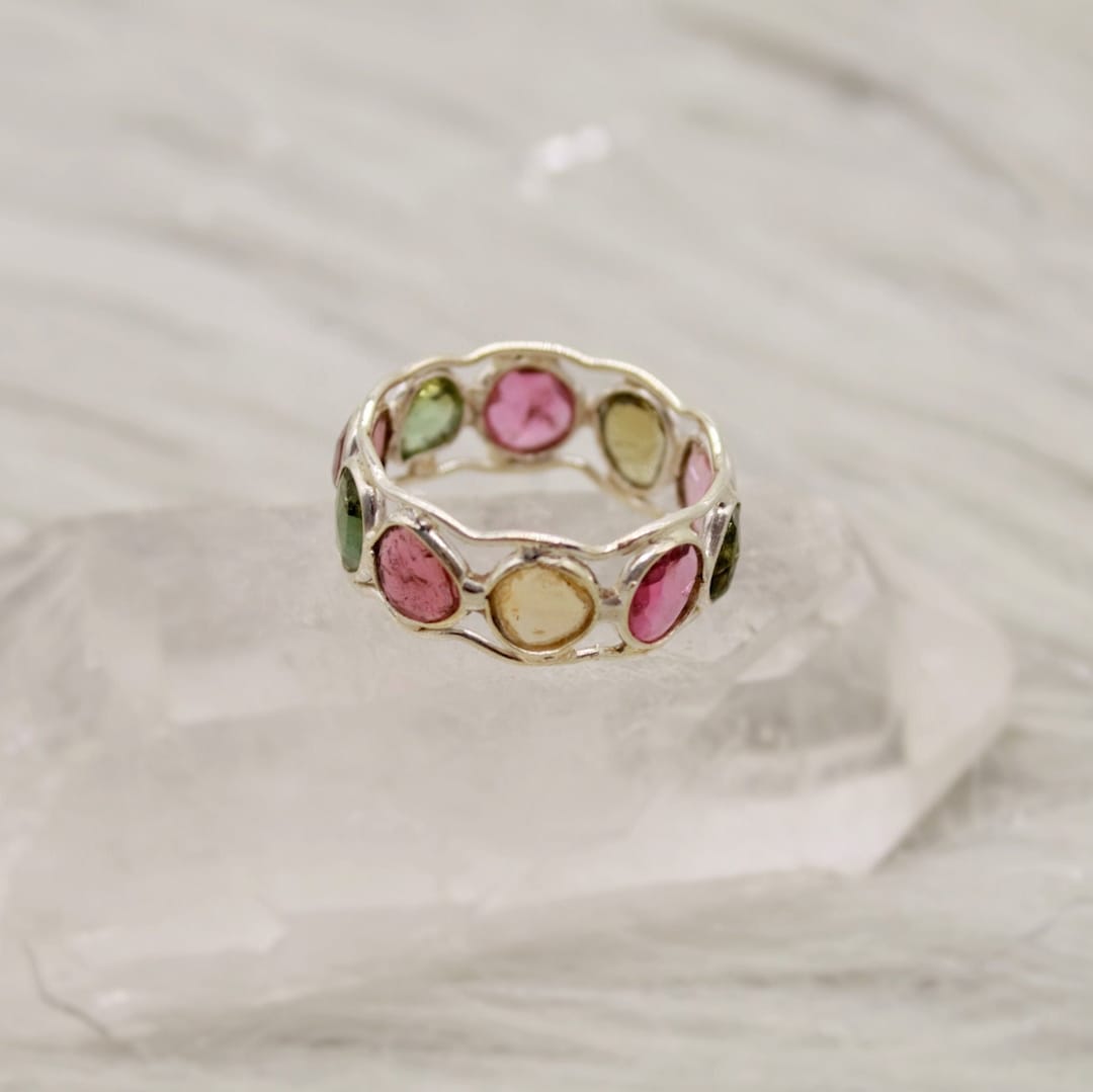 Tourmaline Stacking Silver Ring: Raw Gem, October Birthstone, Pink ...