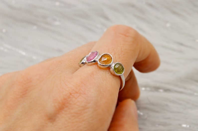 October Birthstone Rings For Women,Mothers Day Gift For Her 925 Sterling Silver Raw Gem Ring Green Tourmaline UK M Pink Tourmaline Ring
