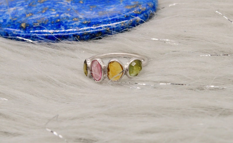 October Birthstone Rings For Women,Mothers Day Gift For Her 925 Sterling Silver Raw Gem Ring Green Tourmaline UK M Pink Tourmaline Ring