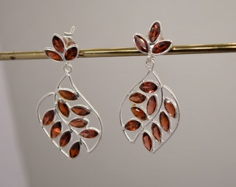 Garnet Dangle Earrings: Silver or Gold Drop, January Birthstone, Red Gemstone Jewelry