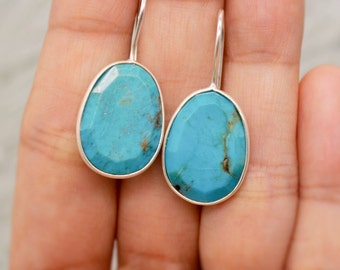 Pendientes de plata con turquesa azul: piedra natal de diciembre, joyas con piedras preciosas ovaladas
