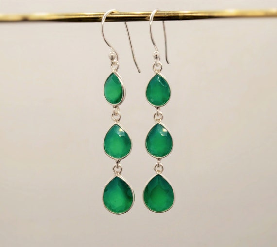 Emerald Green Double Drop Earring | Boohoo UK