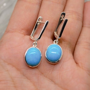 Orecchini pendenti in turchese blu, gioielli in argento sterling con turchese, pietra portafortuna di dicembre, regali unici per orecchini con pietre preziose per lei