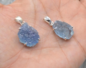 Raw Aquamarine Pendant Necklace: Sterling Silver, March Birthstone, Blue Gemstone