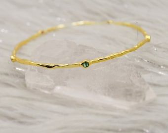 Ruby, Emerald, Sapphire, Gold Bangle Bracelet, Gold Plated Sterling Silver, Dainty Gemstone Bracelet For Women, Birthday Gift For Her