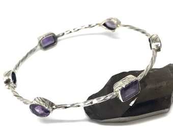 Amethyst Sterling Silver Bracelet, February Birthstone, Gemstone Dainty Bracelets For Women, Oxidized Silver, Gift For Her