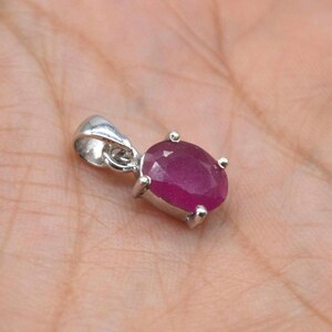 Sterling Silver Ruby Pendant: July Birthstone, Chain Necklace, Red Gemstone, Oval