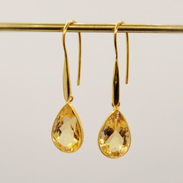 Citrien gouden oorbellen, november Birthstone, sierlijke Teardrop edelsteen oorbellen, unieke Dangle, verjaardagscadeaus voor haar