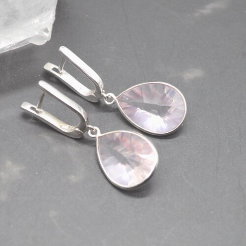 Rose Quartz Silver Teardrop Earrings: Handmade Pink Gemstone Jewelry