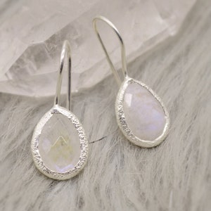 Rainbow Moonstone Sterling Silver Earrings, Moonstone Jewelry, Unique Gemstone Dangle Drop Earrings, Dainty Earrings, Gift For Her