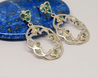 Sterling Silber Smaragd Tropfen Ohrringe: Mai Birthstone, Grüner Edelstein Schmuck