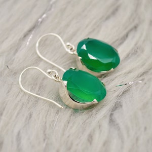 Green Onyx Earrings: Sterling Silver Gold Dangle Drop, Handmade Gemstone Jewelry