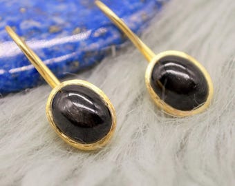 Black Onyx Gold Earrings: Dangle Drop, Handmade Oval Gemstone Jewelry