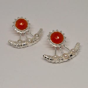 Karneol, Perlen Ohrringe, Sterling Silber Indische Ohrringe, Einzigartige Edelstein Ohrringe, Juni Geburtsstein, Perlenschmuck, Geschenk für Sie
