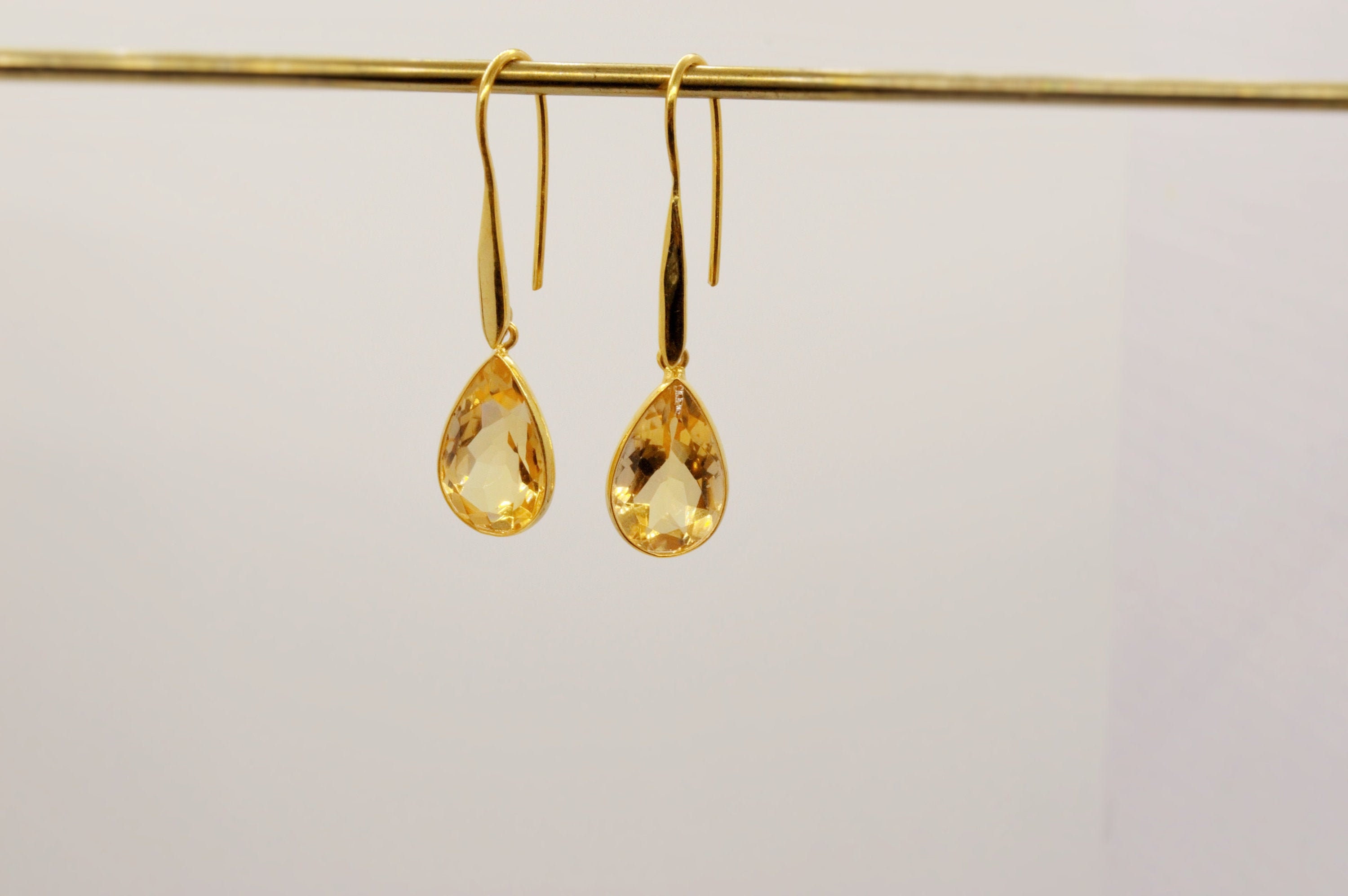 Citrine Gold Earrings November Birthstone Dainty Teardrop | Etsy UK