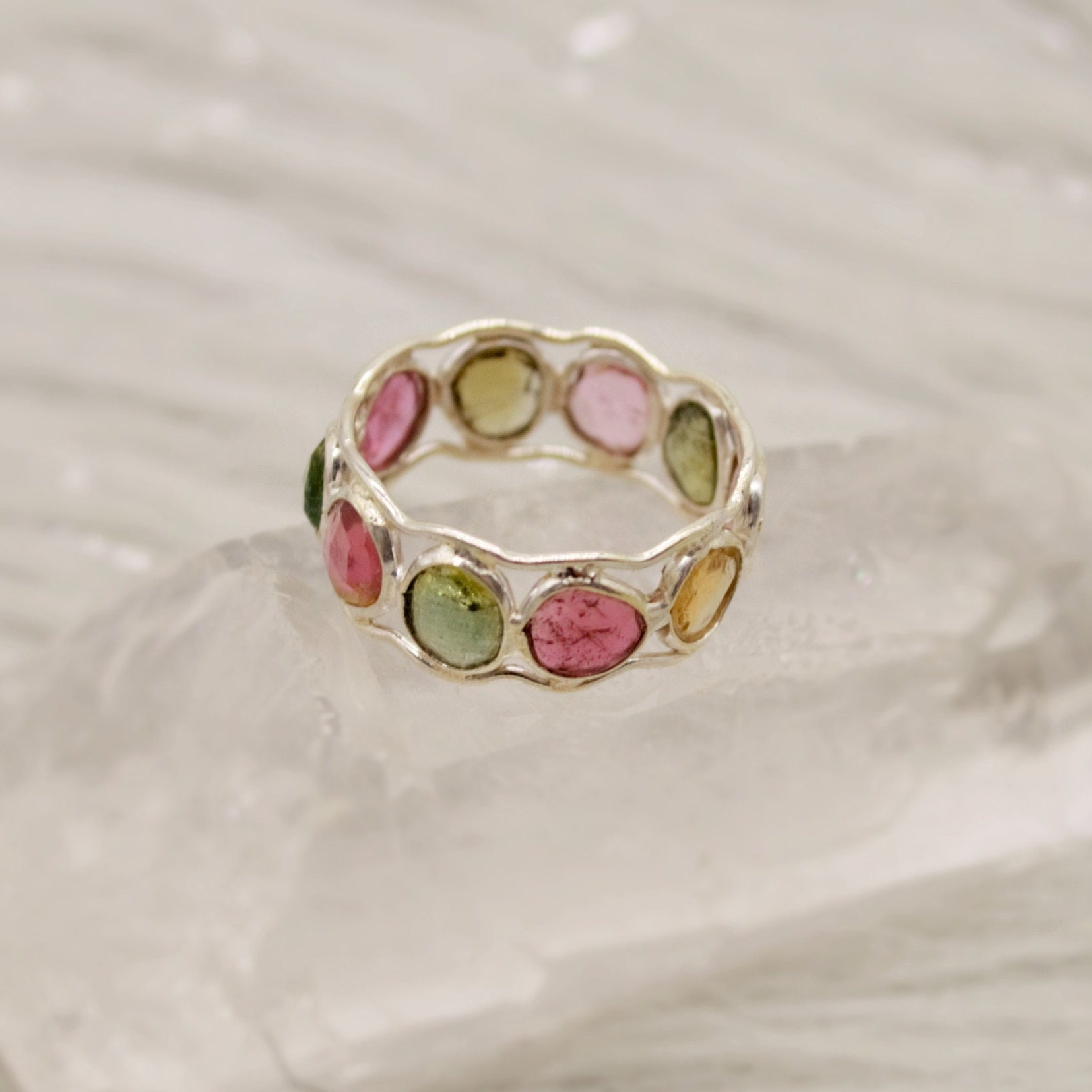 Tourmaline Stacking Silver Ring: Raw Gem, October Birthstone, Pink ...