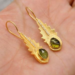 Green, Pink Tourmaline Earrings, CZ Sterling Silver Earrings, October Birthstone Jewelry, Raw Gemstone Earrings, Gifts For Her