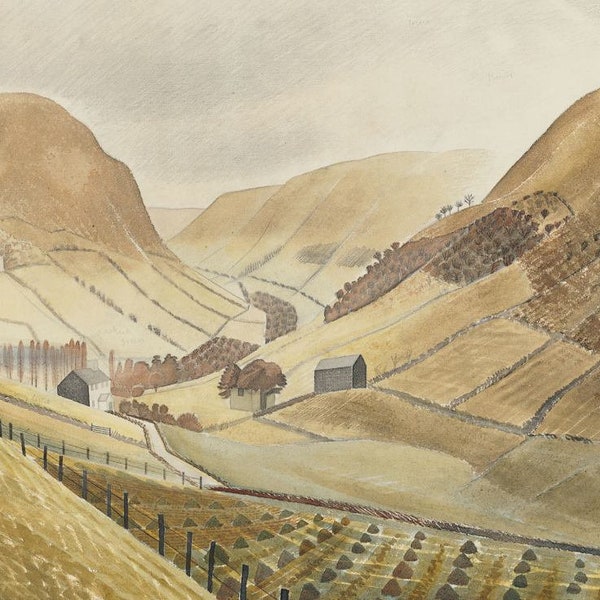 Corn Stooks and Farmsteads - Hill Farm, Capel-yffin, Wales - Eric Ravilious - Greetings Card