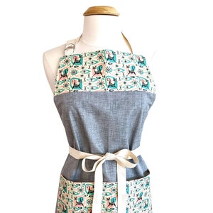 Mid Century Cat Apron: Cotton Canvas Retro Design Chef Style