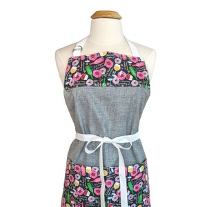 Whimsical Wine Helps Apron, Designer Spoonflower Fabric in Pocket and Yoke, 100% Cotton Canvas Chefs Apron, Great Gift Wine Lover