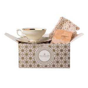 Vintage Afternoon tea Giftbox - Greek Tea - Greek vintage Gift Box - Decorative gift - gift for Mother&#39;s Day - doilies - porcelain cup